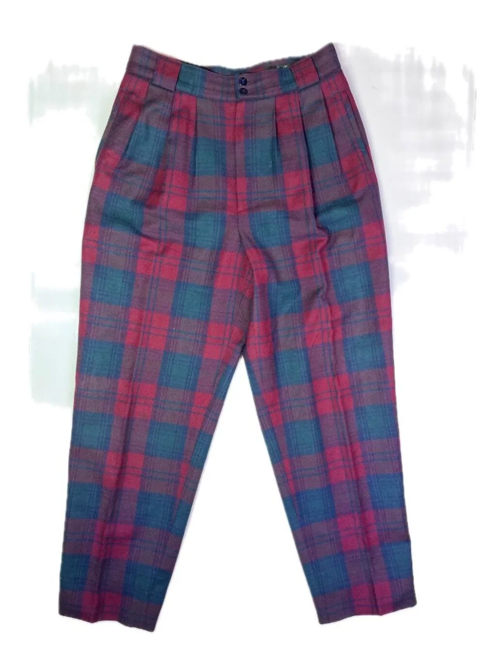 Vintage Giorgio Sant'Angelo Size 12 Wool Plaid Trousers Pleat-Front Lined